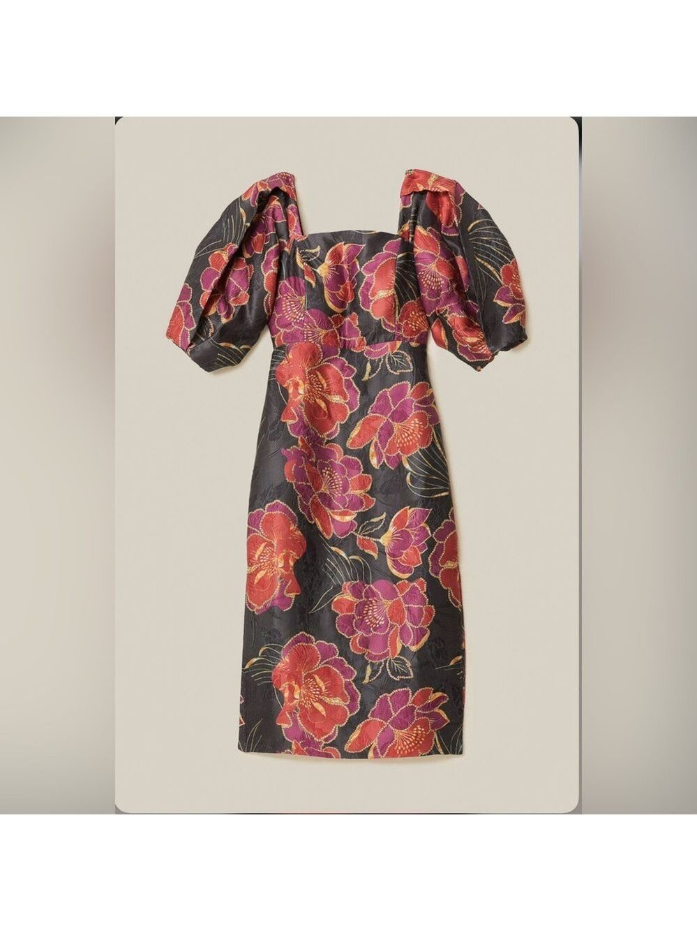 Farm Rio Black Shiny Chita Short Sleeve Midi Dress - Picture 9 of 9